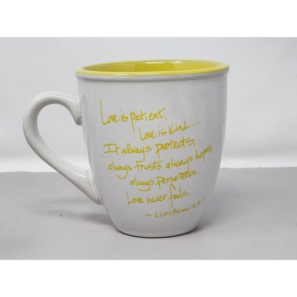 Ceramic Love Is Patient‎ Mug White & Yellow 1 Corinthians 13:4-7 Royal Norfolk - Picture 1 of 8